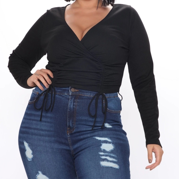 Black Ruched Long Sleeve Top - Picture 3 of 10